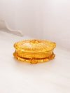 Vintage Medium Oval Amber Glass Rose Lidded Dish