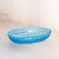 Vintage Medium Oval Blue Glass Bowl with Bird and Berry Designs