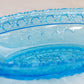 Vintage Medium Oval Blue Glass Bowl with Bird and Berry Designs