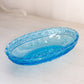 Vintage Medium Oval Blue Glass Bowl with Bird and Berry Designs