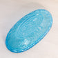 Vintage Medium Oval Blue Glass Bowl with Bird and Berry Designs
