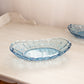 Vintage Medium Oval Blue Glass Shallow Bowl with Block Design