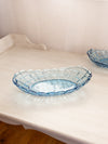 Vintage Medium Oval Blue Glass Shallow Bowl with Block Design