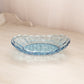 Vintage Medium Oval Blue Glass Shallow Bowl with Block Design