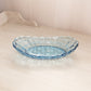 Vintage Medium Oval Blue Glass Shallow Bowl with Block Design