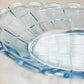 Vintage Medium Oval Blue Glass Shallow Bowl with Block Design