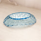 Vintage Medium Oval Blue Glass Shallow Bowl with Block Design