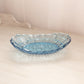 Vintage Medium Oval Blue Glass Shallow Bowl with Block Design