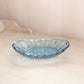 Vintage Medium Oval Blue Glass Shallow Bowl with Block Design