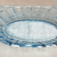 Vintage Medium Oval Blue Glass Shallow Bowl with Block Design