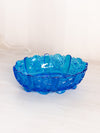 Vintage Medium Oval Blue Glass Daisy & Button Bowl