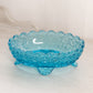 Vintage Medium Oval Blue Glass Daisy & Button Bowl with 4 Toes