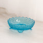 Vintage Medium Oval Blue Glass Daisy & Button Bowl with 4 Toes