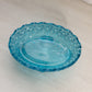 Vintage Medium Oval Blue Glass Daisy & Button Bowl with 4 Toes