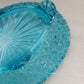Vintage Medium Oval Blue Glass Daisy & Button Bowl with 4 Toes
