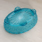 Vintage Medium Oval Blue Glass Daisy & Button Bowl with 4 Toes