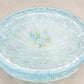 Vintage Medium Oval Light Blue Glass Lidded Dish with Floral Designs