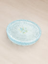 Vintage Medium Oval Light Blue Glass Lidded Dish with Floral Designs