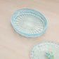 Vintage Medium Oval Light Blue Glass Lidded Dish with Floral Designs