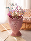 Vintage Medium Pink Ceramic Scroll Detail Vase