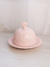 Vintage Medium Pink Milk Glass Butter Cheese Dish with Fancy Designs
