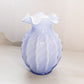 Vintage Medium Purple Blue Swirl Cased Glass Vase with Ruffle Edge
