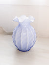 Vintage Medium Purple Blue Swirl Cased Glass Vase with Ruffle Edge