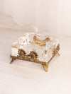 Vintage Medium Square Gold Tone Floral Ashtray with Clear Glass Insert
