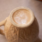 Medium Tan Ceramic Pitcher with Floral Details