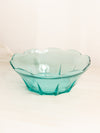 Vintage Medium Teal Green Glass Bowl with Scalloped Edges