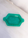 Vintage Medium Teal Green Glass Tiara Sandwich Dish with 2 Handles