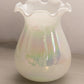 Vintage Medium White Iridescent Hand Blown Vase with Ruffle Edge