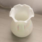 Vintage Medium White Iridescent Hand Blown Vase with Ruffle Edge
