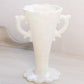 Vintage Medium White Iridescent Milk Glass Handled Floral Vase