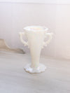Vintage Medium White Iridescent Milk Glass Handled Floral Vase