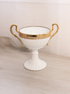 Vintage Medium White Milk Glass Compote with Gold Tone Accents