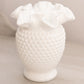 Vintage Medium White Milk Glass Hobnail Vase with Ruffle Edge
