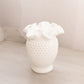 Vintage Medium White Milk Glass Hobnail Vase with Ruffle Edge