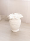 Vintage Medium White Milk Glass Hobnail Vase with Ruffle Edge