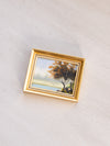 Vintage Mini Rectangular Tree & Lake Painting with Gold Tone Frame
