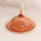 Vintage Mini Strawberry Pattern Peachy Pink Glass Lidded Butter Dish