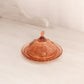 Vintage Mini Strawberry Pattern Peachy Pink Glass Lidded Butter Dish