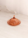 Vintage Mini Strawberry Pattern Peachy Pink Glass Lidded Butter Dish