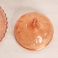 Vintage Mini Strawberry Pattern Peachy Pink Glass Lidded Butter Dish