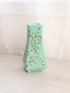 Vintage Mint Green Milk Glass Vase with Hand Painted Floral Designs