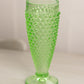 Vintage Narrow Green Glass Hobnail Footed Vase