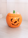 Vintage Orange Ceramic Lidded Jack-O-Lantern Pumpkin