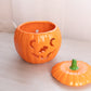 Vintage Orange Ceramic Lidded Jack-O-Lantern Pumpkin