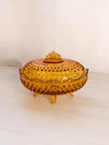 Vintage Oval Amber Glass Hobnail Lidded Dish with 4 Toes