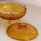Vintage Oval Amber Glass Hobnail Lidded Dish with 4 Toes